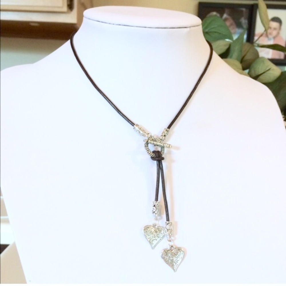 Leather ,heart choker necklace